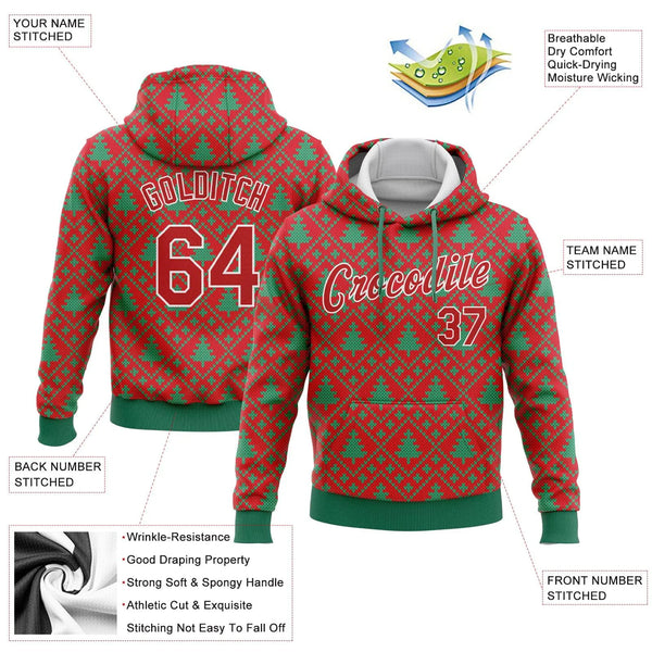 3D Christmas Tree Holiday Pullover, Custom Christmas Hoodie Sweatshirt, Personalized Name Number Xmas Sweater, Ugly Christmas