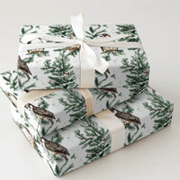 Snowy Pine Tree Bird Gift Wrap, Falcon Christmas Wrapping Paper, Watercolor Hawk Gift Wrapping Paper, Winter Wildlife Holiday Present Paper