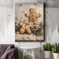 Rustic Christmas Kitchen Canvas Print, Gingerbread Men Canvas Wall Art, Impasto Holiday Wall Art, Festive Winter Baker Canvas Decor