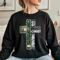 Nativity Cross Sweatshirt, I Can Do All Things Through Christ Sweatshirt, Christian Bible Verse Crewneck, Faith Christmas Sweatshirt Present