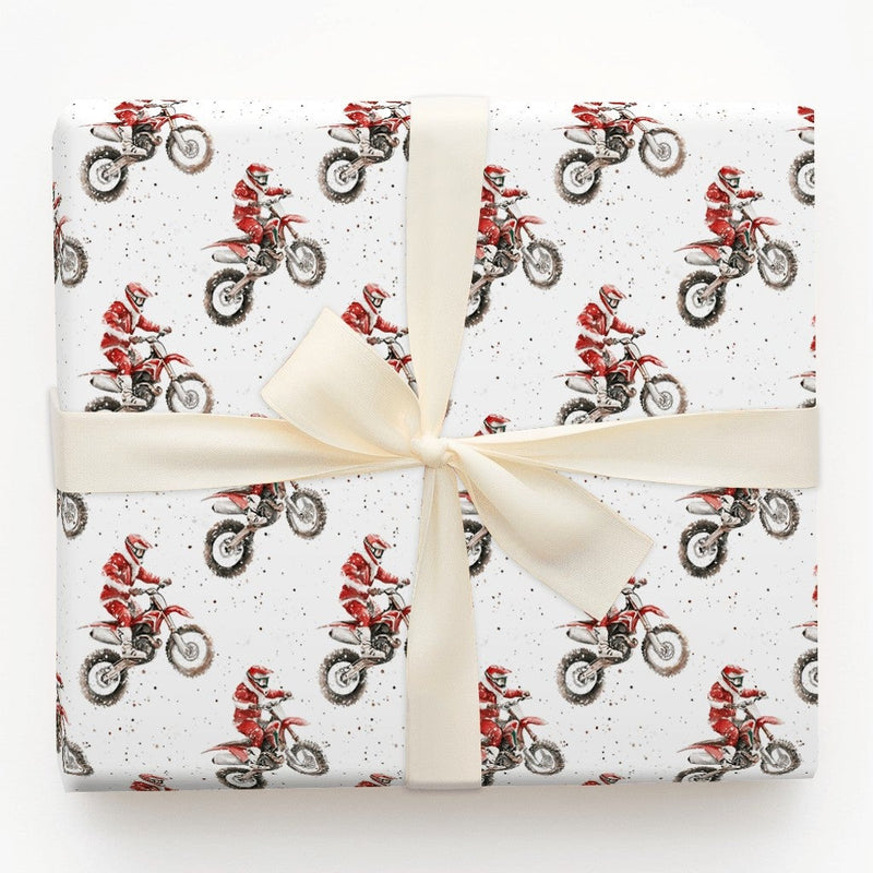 Dirt Bike Christmas Gift Wrap, Motocross Santa Wrapping Paper, Motorcycle Holiday Wrapping Paper, Extreme Sports Santa Gift Wrap Paper