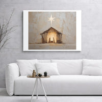 Manger Star of Bethlehem Oil Painting Style, Nativity Scene Wall Art Canvas Print, Christian Christmas Canvas, Digital Download Present