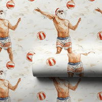 Humorous Volleyball Santa Christmas Gift Wrap, Beach Santa Wrapping Paper, Tropical Summer Holiday Present Paper, Gag Gift Wrap