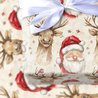 Adorable Christmas Gift Wrap, Watercolor Santa and Reindeer Wrapping Paper, Holiday Snowflake Wrapping Paper, Festive Winter Gift Wrap Paper