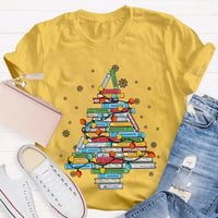 Bookish Holiday T-Shirt, Christmas Tree Books Shirt, Festive Reading Christmas Tee, Winter Book Lover Graphic Shirt, Christmas Reader Present