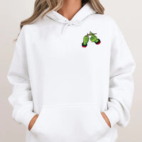 Humorous Stoner Christmas Graphic Hoodie, Green Monster Hands Hoodie, Spooky Holiday Pullover Hoodie, Retro Weed Streetwear Hooded Sweatshirt