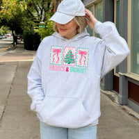 Wavy Tree and Bow Holiday Hoodie, Retro Merry and Bright Christmas Hoodie, Vintage Aesthetic Xmas Sweatshirt, Festive Winter Pullover