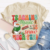 Festive Music Teacher Holiday Shirt, Snow Much Fun Teaching Music Christmas T-Shirt, Adorable Snowman Musician Graphic Tee, Xmas Present