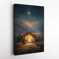Star of Bethlehem Wall Art Canvas, Holy Night Nativity Scene Canvas Print, Christian Christmas Canvas, Religious Holiday Home Decor Present