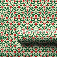 Green Vine Holiday Gift Wrap Roll, Red Floral Damask Christmas Wrapping Paper, Vintage Floral Present Paper, Festive Gift Wrapping Paper