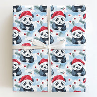Watercolor Santa Hat Panda Gift Wrap, Christmas Panda Wrapping Paper, Adorable Panda Holiday Wrapping Paper, Winter Gift Wrap Roll