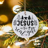 Nativity Scene Tree Ornament, Jesus Is the Real Present Christmas Ornament, Christian Faith Ceramic Ornament, Religious Holiday Keepsake Present