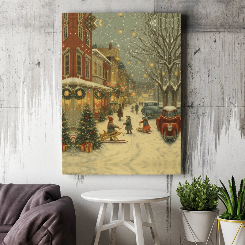 Snowy Winter Village Canvas Print, Vintage Christmas Town Canvas Wall Art, Festive Street Scene Canvas Decor, Holiday Wall Decor, Xmas Present
