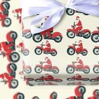 Red Motorcycle Gift Wrap, Chopper Santa Christmas Wrapping Paper, Biker Santa Holiday Wrapping Paper, Novelty Christmas Gift Wrap for Men