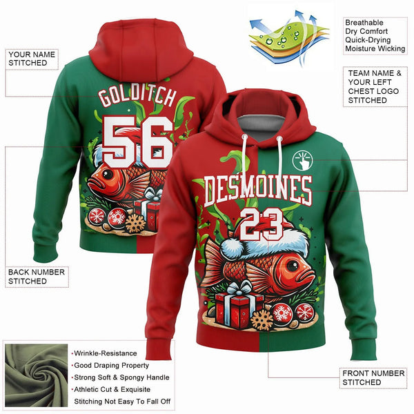 3D Fish Angler Pullover Hoodie, Custom Christmas Carp Fishing Hoodie, Personalized Name Number Sweatshirt, Fisherman Holiday 