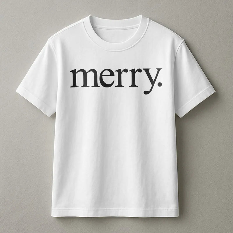 Festive Holiday Typography Graphic Tee, Minimalist Merry Christmas Shirt, Adorable Vintage Merry Xmas T-Shirt, Comfy Family Holiday Apparel
