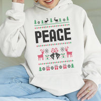 Festive Reindeer Snowflake Hooded Sweatshirt, Peace Ugly Christmas Hoodie, Retro Holiday Pattern Pullover, Matching Couple Xmas Present