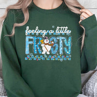 Adorable Snowman Graphic Crewneck, Feeling A Little Frosty Sweatshirt, Humorous Winter Holiday Sweater, Comfy Christmas Pullover for Women Men