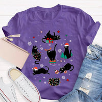 Holiday Cat Snowflakes T-Shirt, Black Cats Christmas Shirt, Adorable Xmas Lights Graphic Tee, Festive Kitty Lover Shirt, Winter Holiday Present