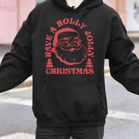 Holly Jolly Vintage Graphic Hooded Sweatshirt, Retro Santa Christmas Hoodie, Comfy Holiday Season Pullover, Adorable Xmas Apparel Present