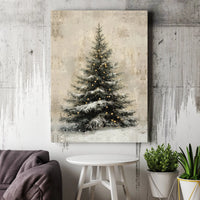 Snow Covered Pine Canvas Print, Rustic Christmas Tree Canvas Wall Art, Winter Holiday Canvas, Farmhouse Christmas Wall Decor, Seasonal Present