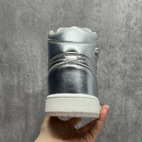 High Top Sneakers, Silver Colorway, Lace Up Design, Casual Gift for Sneaker Fans
