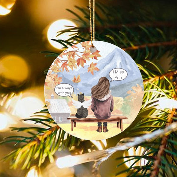I Miss You Angel Pet Sympathy Ornament, Cat Memorial Ornament, Ceramic Loss of Cat Keepsake Ornament, Pet Memorial Christmas 