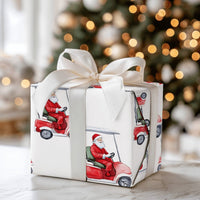 Humorous Golfer Christmas Gift Wrap, Santa Golf Cart Wrapping Paper, Watercolor Santa Claus Golfing Wrapping Paper