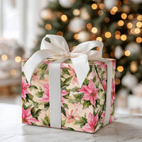 Watercolor Christmas Wrapping Paper, Pink Poinsettia Wrapping Paper, Floral Holiday Gift Wrap, Winter Botanical Paper, Elegant Present Wrap