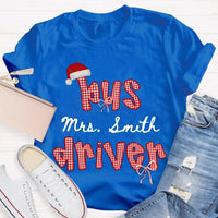 Personalized School Bus Driver Holiday Shirt, Custom Bus Driver Santa Hat Christmas T-Shirt, Christmas Bus Driver Tee, Holiday Present