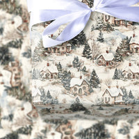 Snowy Cottage Gift Wrap, Vintage Winter Village Wrapping Paper, Retro Christmas Wrapping Paper Roll, Nostalgic Holiday Present Wrap Paper