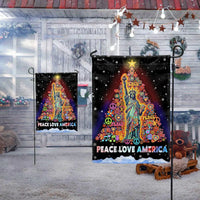 Hippie Christmas Tree Statue of Liberty Flag, Peace Love America Garden Flag, Double Sided Patriotic Holiday Yard Flag, Retro Festive Decor