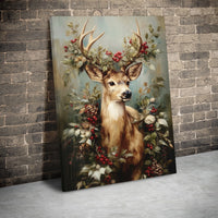 Rustic Winter Forest Canvas Print, Christmas Deer Canvas Wall Art, Woodland Deer Canvas Painting, Holiday Wall Decor, Winter Nature Present