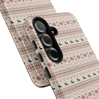 Nordic Reindeer Snowflake Phone Case, Christmas Samsung Phone Case, Dual Layer Holiday Cover, Festive Xmas Galaxy Phone Case Present for Her
