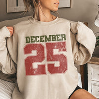 Retro Christmas Holiday Crewneck, December 25 Sweatshirt, Vintage Xmas Typography Sweater, Adorable Christmas Season Graphic Pullover