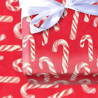 Red Christmas Gift Wrap, Watercolor Candy Cane Wrapping Paper, Festive Holiday Wrapping Paper, Classic Xmas Present Paper Roll