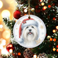 Santa Hat Dog Ornament, Havanese Dog Ceramic Ornament, Havanese Christmas Tree Ornament, Holiday Dog Keepsake, Dog Lover Present