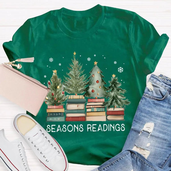 Humorous Holiday Book Pun T-Shirt, Seasons Readings Teacher Shirt, Adorable Christmas Reading Graphic Tee, Book Lover Christm