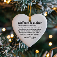 Mentor Appreciation Christmas Ornament, Difference Maker Heart Ornament, Ceramic Educator Tree Decor, Thank You Present for Teacher