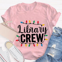 Festive Book Lover Librarian Shirt, Christmas Light Library Crew T-Shirt, Bookish Holiday Graphic Tee, Reader Xmas Present