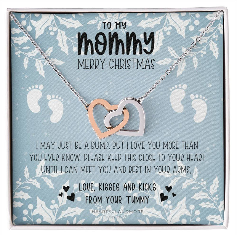 Expecting Mom Christmas Present, Interlocking Hearts Necklace, Polished Surgical Steel CZ Jewelry, Pregnancy Announcement for Wife