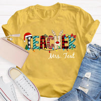 Custom Name Holiday Educator Shirt, Personalized Christmas Teacher T-Shirt, Festive Winter Graphic Tee, Christmas Teacher Present