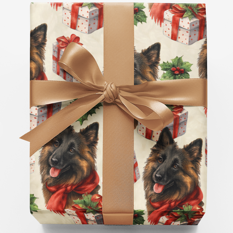 Shepherd Dog Christmas Gift Wrap, Belgian Tervuren Wrapping Paper, Festive Pet Holiday Wrapping Paper, Dog Lover Xmas Gift Wrap Roll