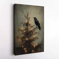 Dark Academia Holiday Canvas Print, Gothic Raven Christmas Canvas Art, Moody Raven Wall Art, Vintage Winter Holiday Canvas, Gothic Present
