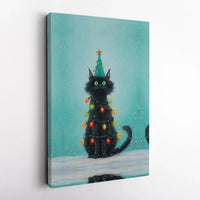 Holiday Tree Cat Print, Black Cat Christmas Digital Wall Art, Whimsical Cat Christmas Poster, Festive Pet Decor, Printable Digital Download