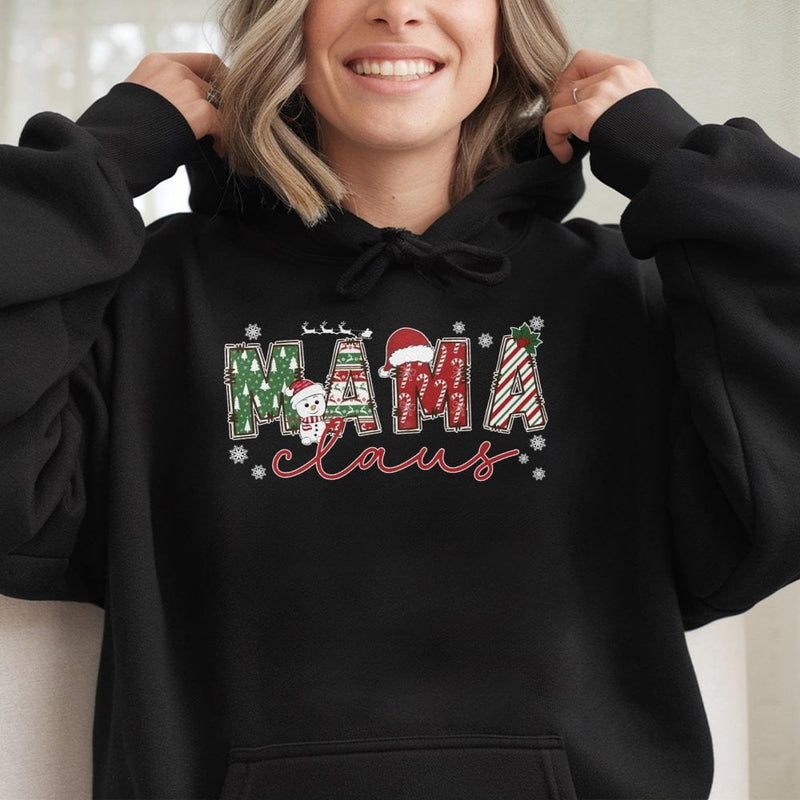 Festive Mama Claus Holiday Hoodie, Mama Claus Christmas Hoodie, Adorable Mama Claus Santa Hat Pullover, Matching Family Xmas Sweatshirt Present