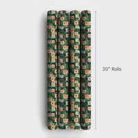 Retro Snowflake Pine Gift Wrap, Vintage Tile Christmas Wrapping Paper, Holly Berry Holiday Wrapping Paper, Nostalgic Xmas Gift Wrap Roll