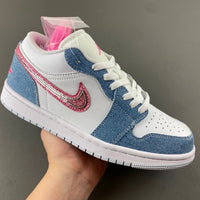 Low Top Sneakers, Blue White Pink Colorway, Lace Up Design, Casual Gift for Sneaker Fans