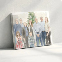 Personalized Family Canvas Print, Custom Watercolor Family Portrait Canvas, Keepsake Holiday Wall Art, Unique Christmas Canvas Present for Mom
