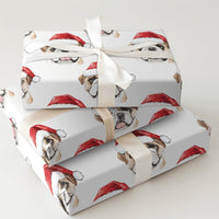 Santa Hat Dog Gift Wrap, English Bulldog Christmas Wrapping Paper, Adorable Puppy Present Wrap, Holiday Dog Lover Wrapping Paper, Xmas Gift Wrap